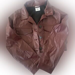 Faux leather cropped jacket